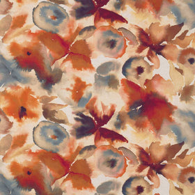 HARLEQUIN Flores Printed Fabric Rust Ruby Nordic Blue