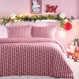 Fusion Holly Gingham Soft Touch Duvet Cover Bedding Set Red