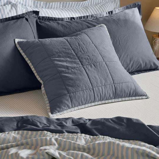 Yard Hebden Stripe Cotton 55cm x 55cm Filled Cushion Mineral Denim Blue