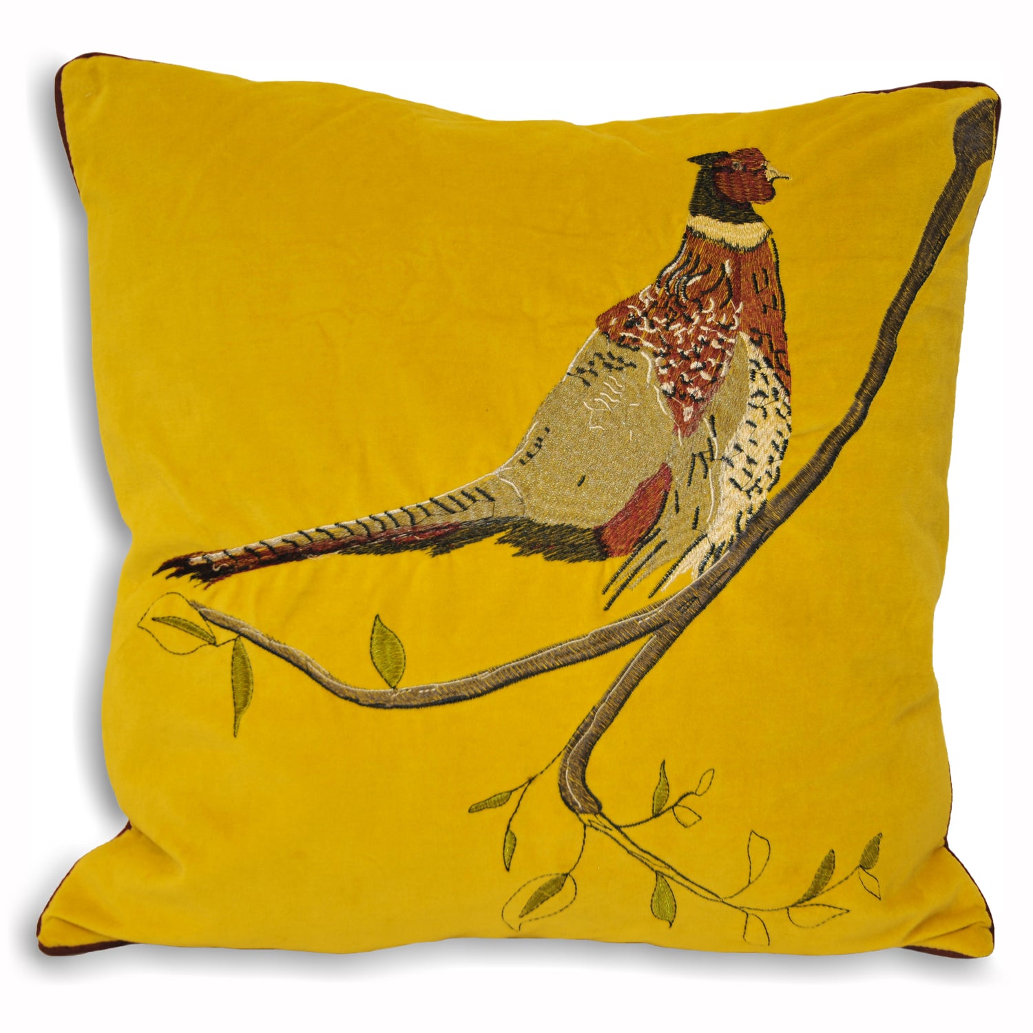 Hunter Velvet Pheasant Filled Cushion 45cm x 45cm Mustard