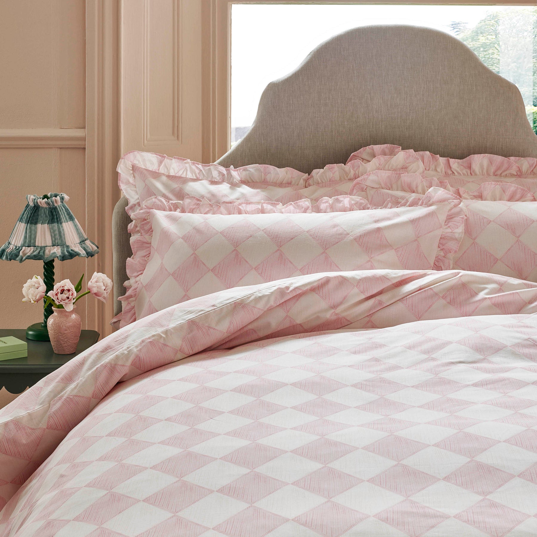 Cath Kidston Hand Painted Diamond Duvet Cover Bedding Set Sorbet