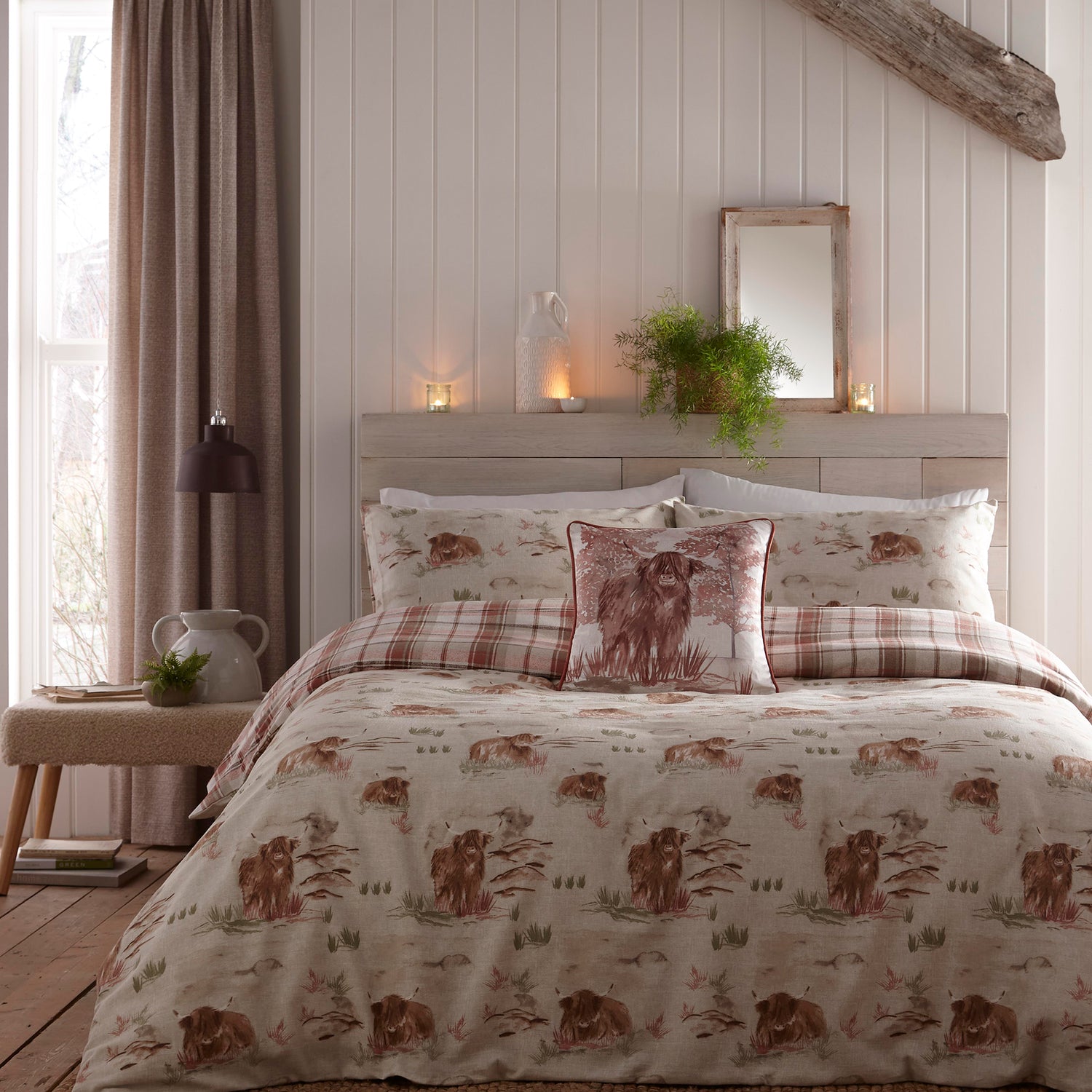 Dreams & Drapes Hanson Highland Cow Duvet Cover Bedding Set Terracotta