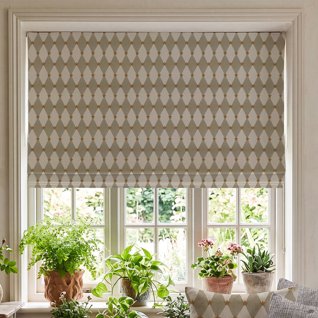 Carrie Neely Star And Harlequin Made To Measure Roman Blind Biscuit