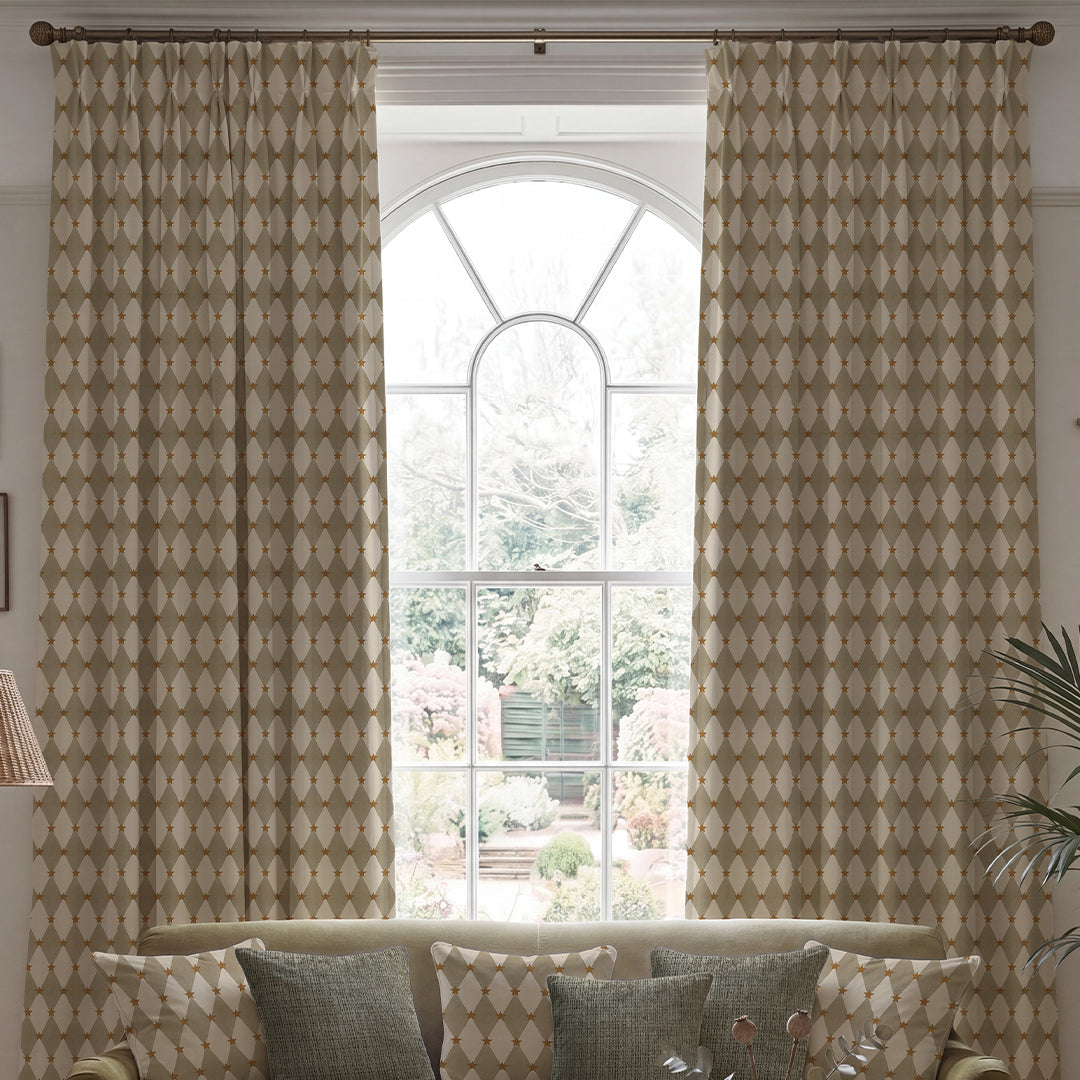 Carrie Neely Star And Harlequin Made To Measure Curtains Biscuit