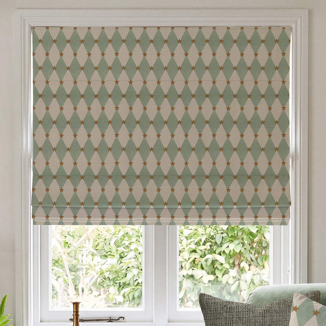 Carrie Neely Star And Harlequin Made To Measure Roman Blind Duck Egg