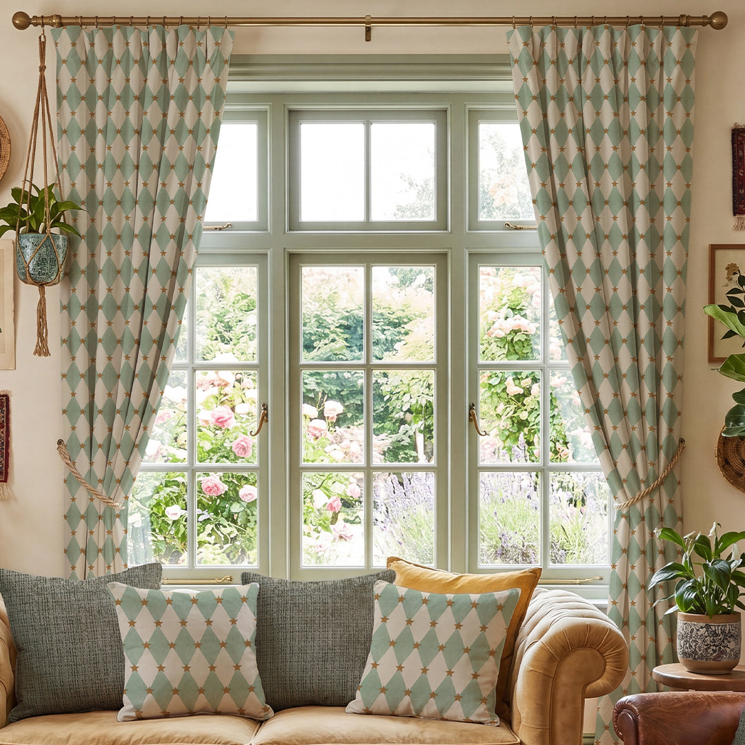 Carrie Neely Star And Harlequin Made To Measure Curtains Duck Egg