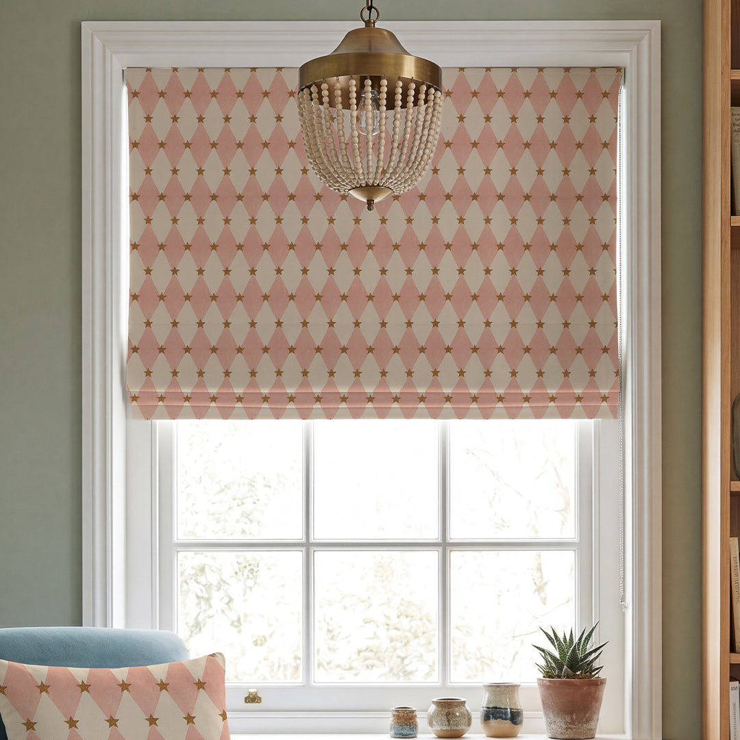 Carrie Neely Star And Harlequin Made To Measure Roman Blind Blush Pink