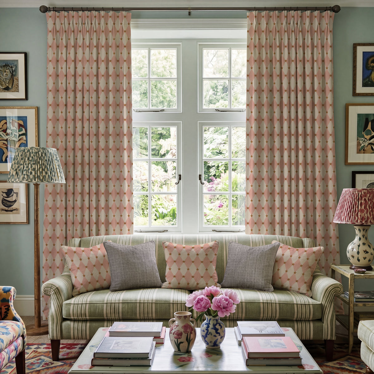Carrie Neely Star And Harlequin Made To Measure Roman Blind Blush Pink