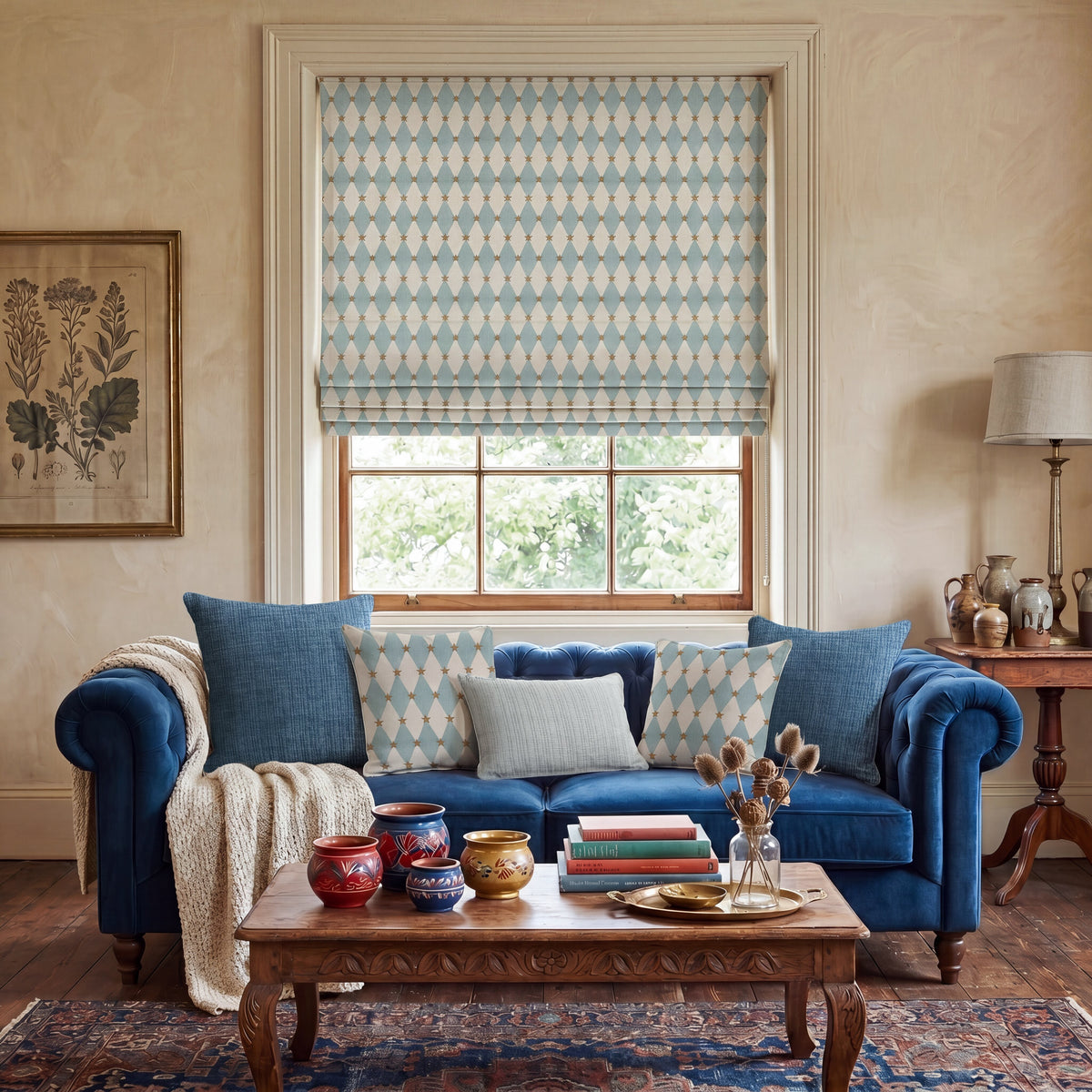 Carrie Neely Star And Harlequin Made To Measure Curtains Sky Blue