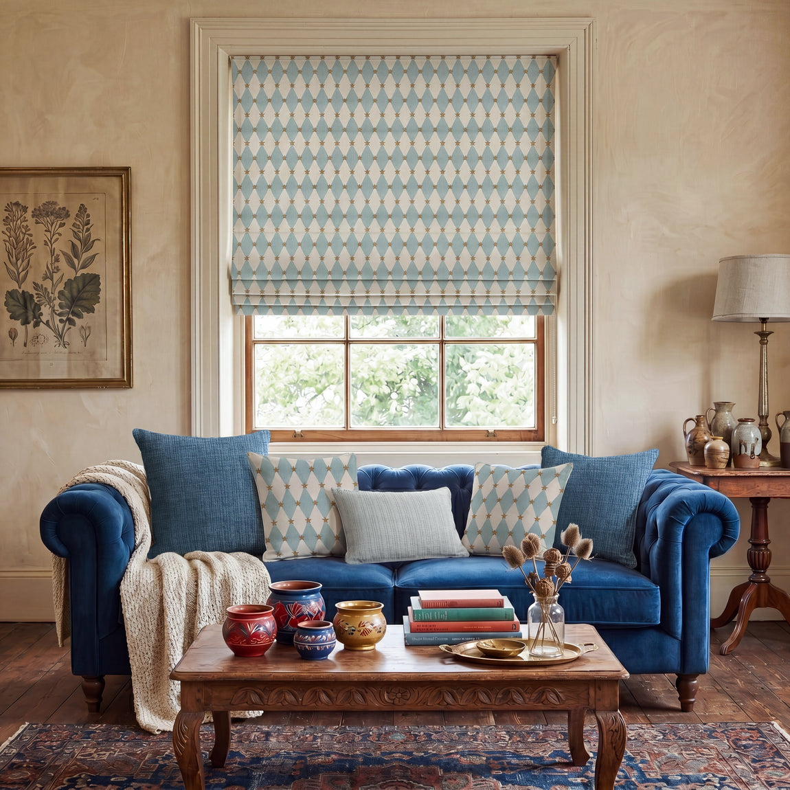 Carrie Neely Star And Harlequin Made To Measure Curtains Sky Blue