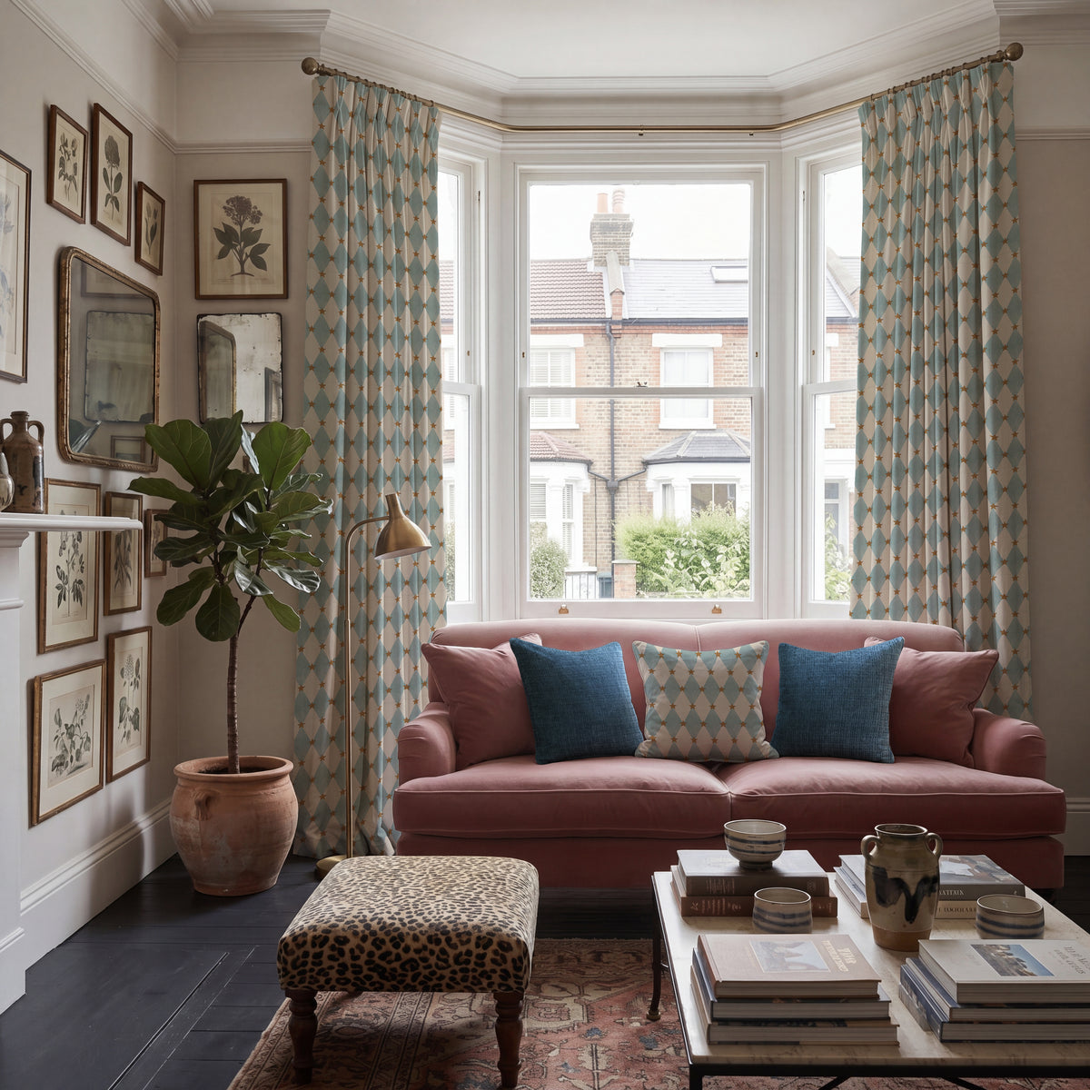 Carrie Neely Star And Harlequin Made To Measure Curtains Sky Blue