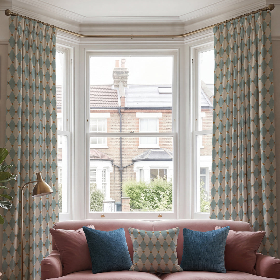 Carrie Neely Star And Harlequin Made To Measure Curtains Sky Blue