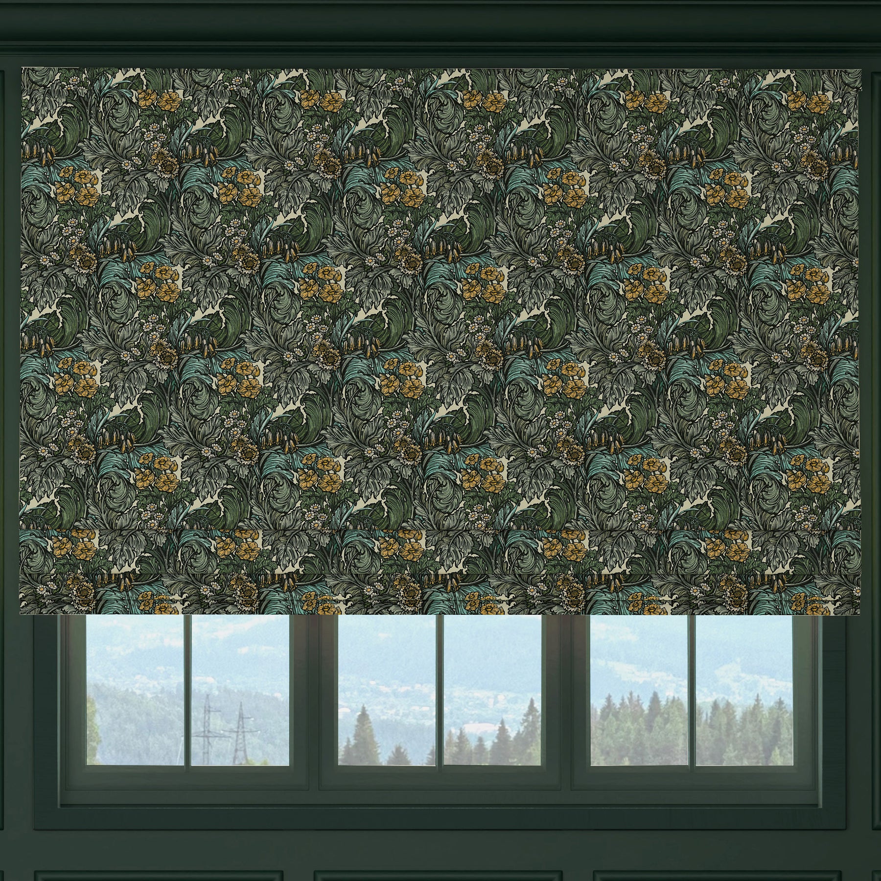 HOUSE Llewelyn-Bowen Hedgerovia Printed Velvet Made To Measure Roman Blind Tropicana