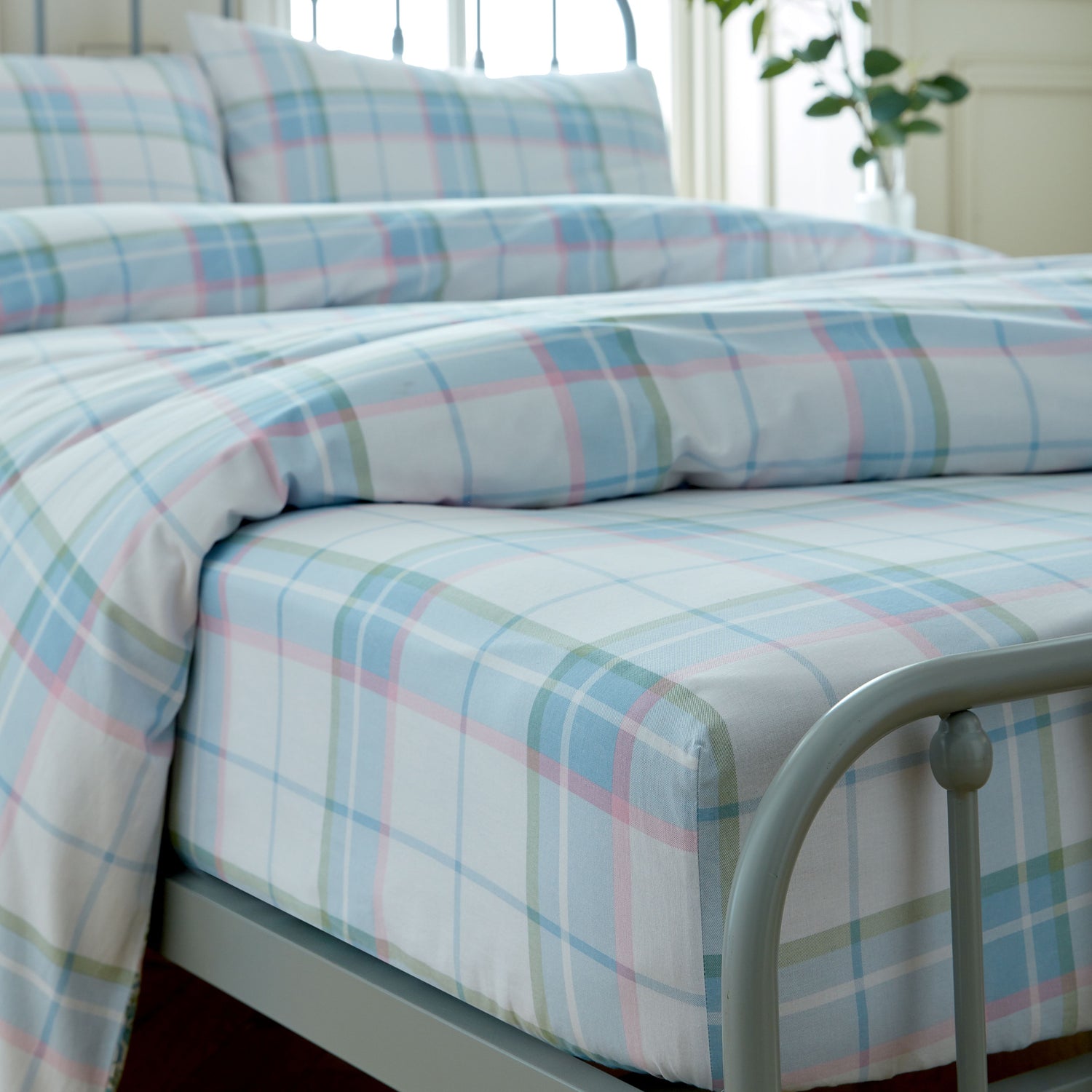 Laura Ashley Highland Check Sherston Bed Linen Fitted Sheet Powder Blue