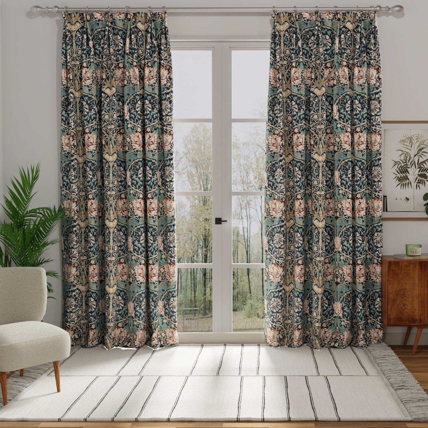 William Morris Honey Suckle Made to Measure Curtain Blue
