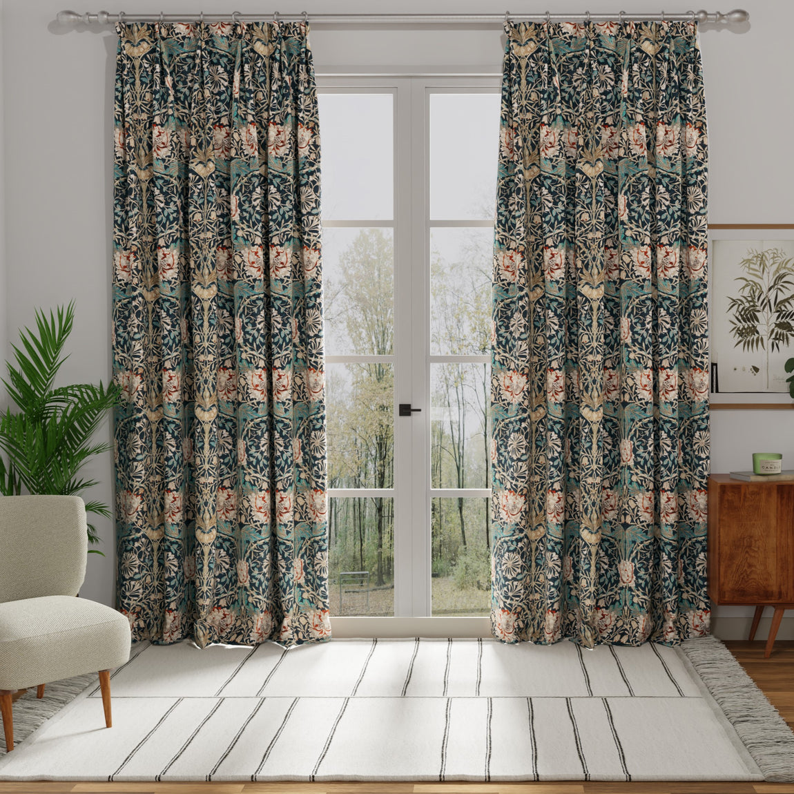William Morris Honey Suckle Made to Measure Curtain Blue