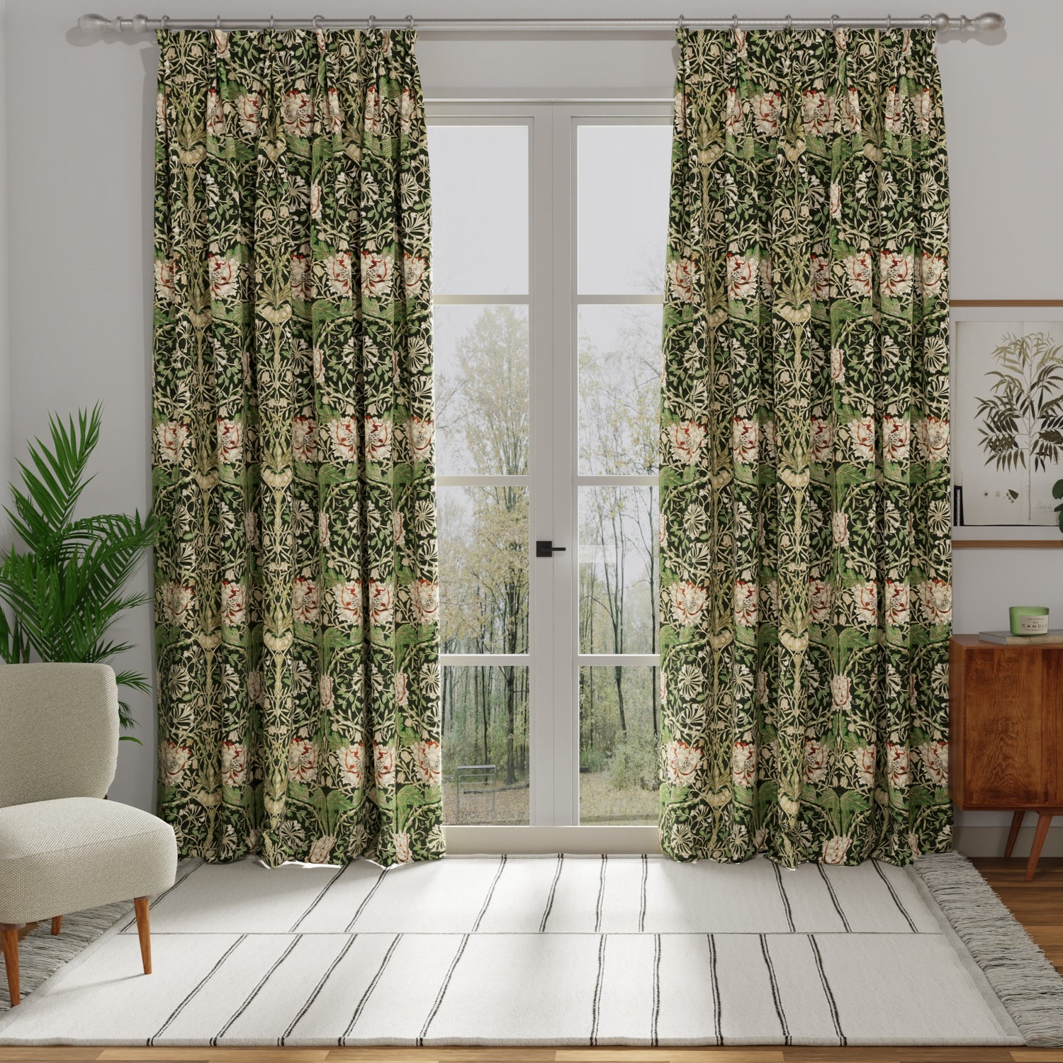 William Morris Honey Suckle Made to Measure Curtain Green