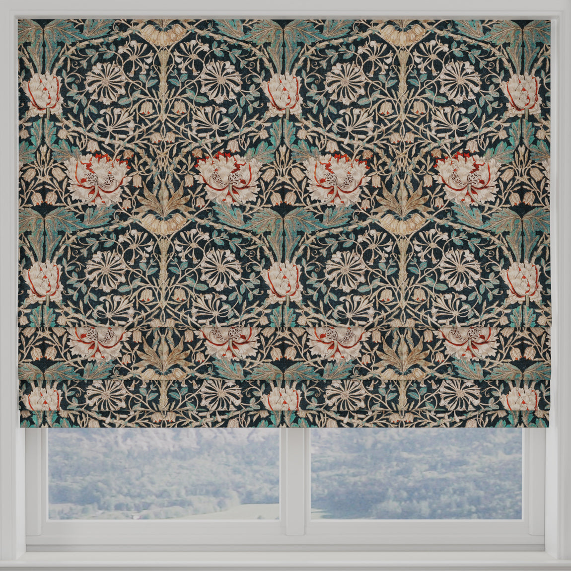 William Morris Honey Suckle Made to Measure Roman Blind Blue