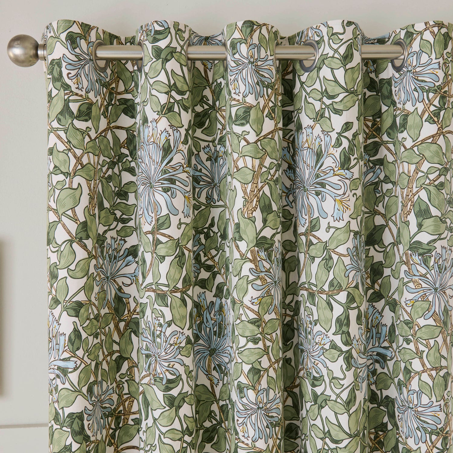 William Morris At Home Honeysuckle Ready Made Eyelet Blackout Curtains Powder Blue