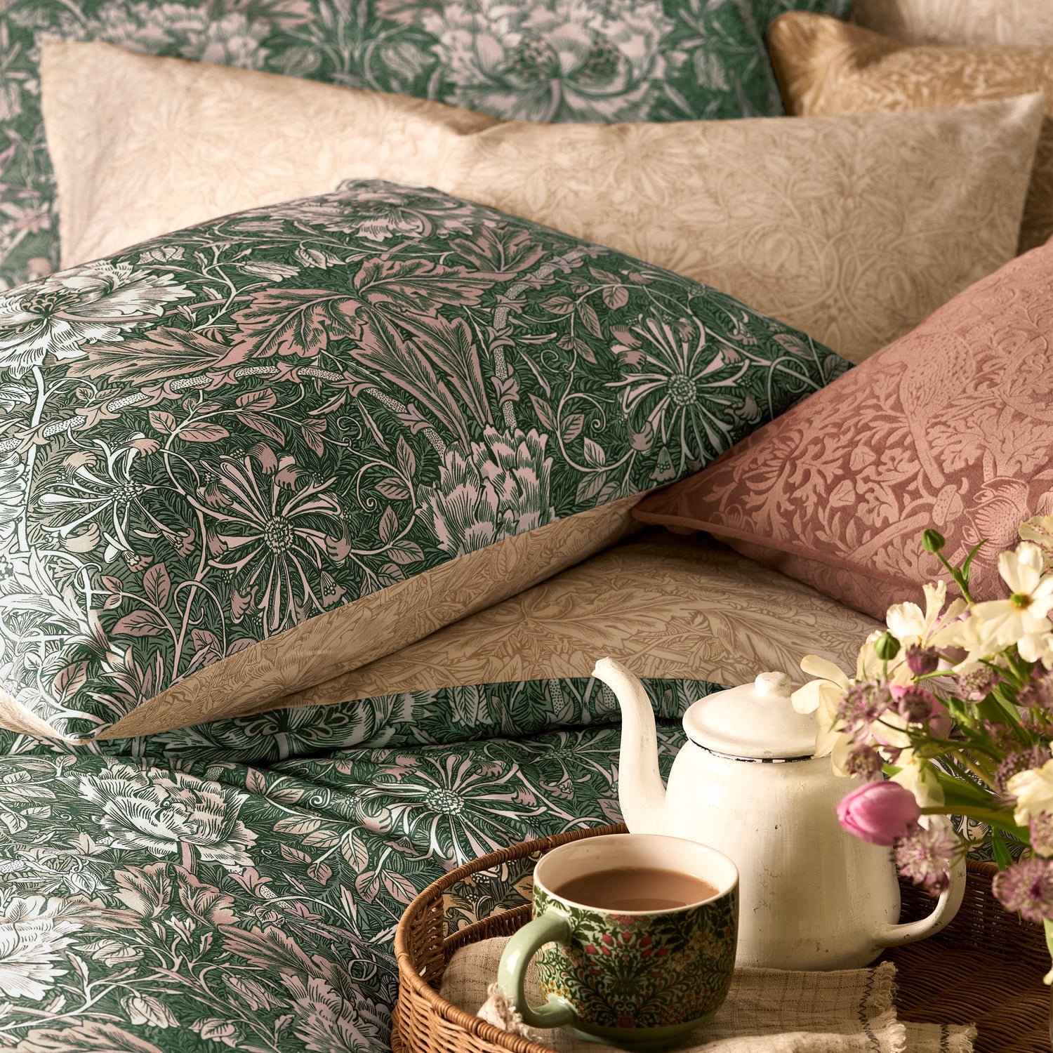 William Morris At Home Honeysuckle And Tulip Pillowcase Housewife Sage Plaster