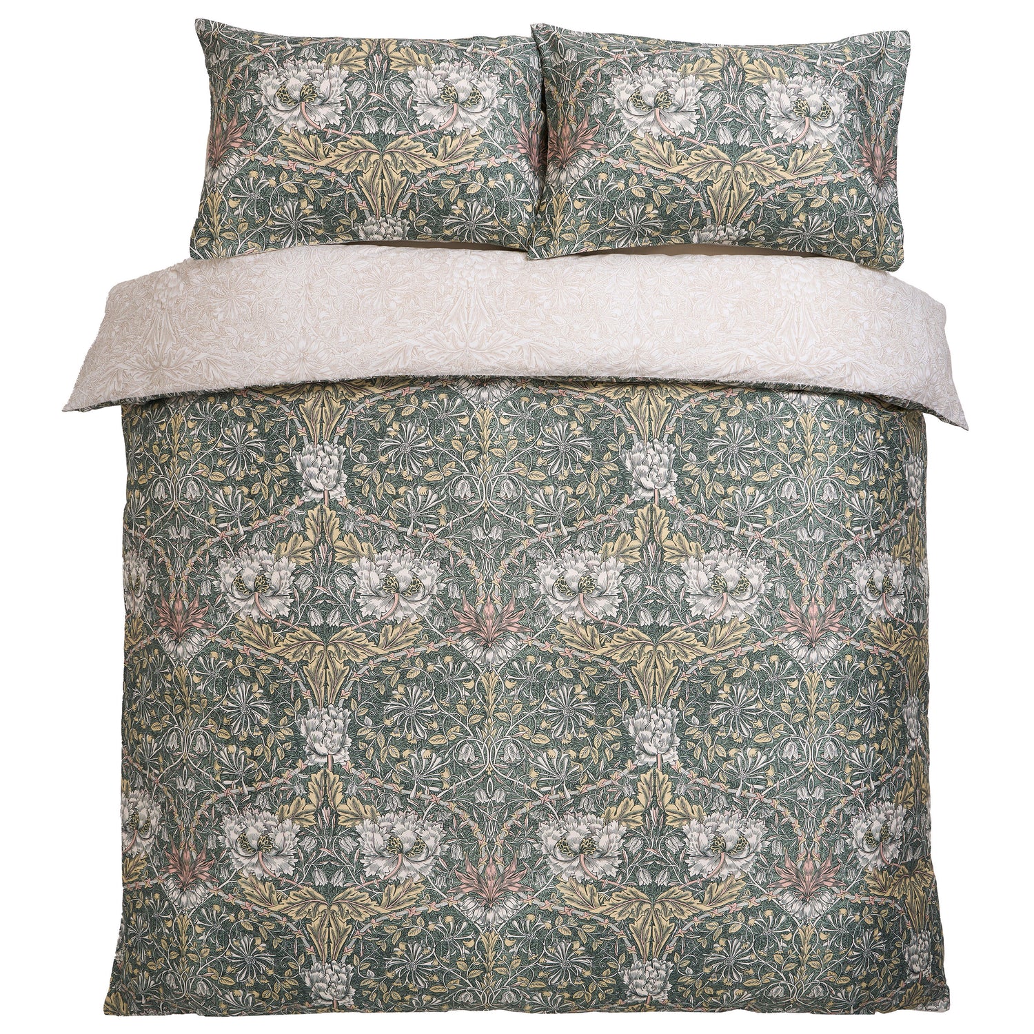 William Morris At Home Honeysuckle And Tulip Duvet Cover Bedding Set Sage Plaster