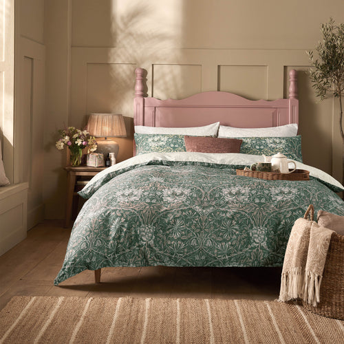 William Morris At Home Honeysuckle And Tulip Duvet Cover Bedding Set Sage Plaster
