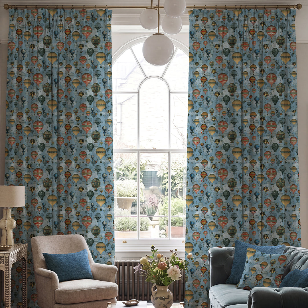 Carrie Neely Hot Air Balloon Made To Measure Curtains Sky Blue