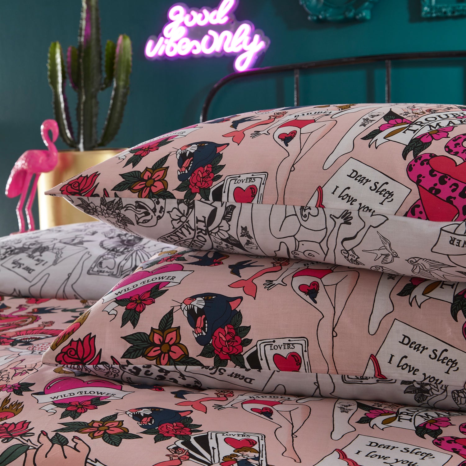 Furn Inked Tattoo Inspired Duvet Cover Bedding Set Blush