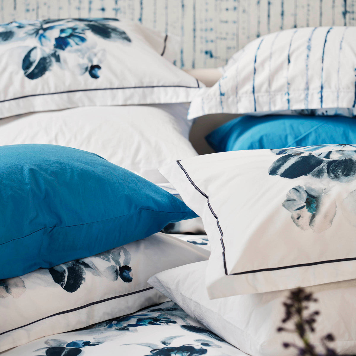 Designers Guild Indigo Flower Pair of Oxford Pillowcases Indigo