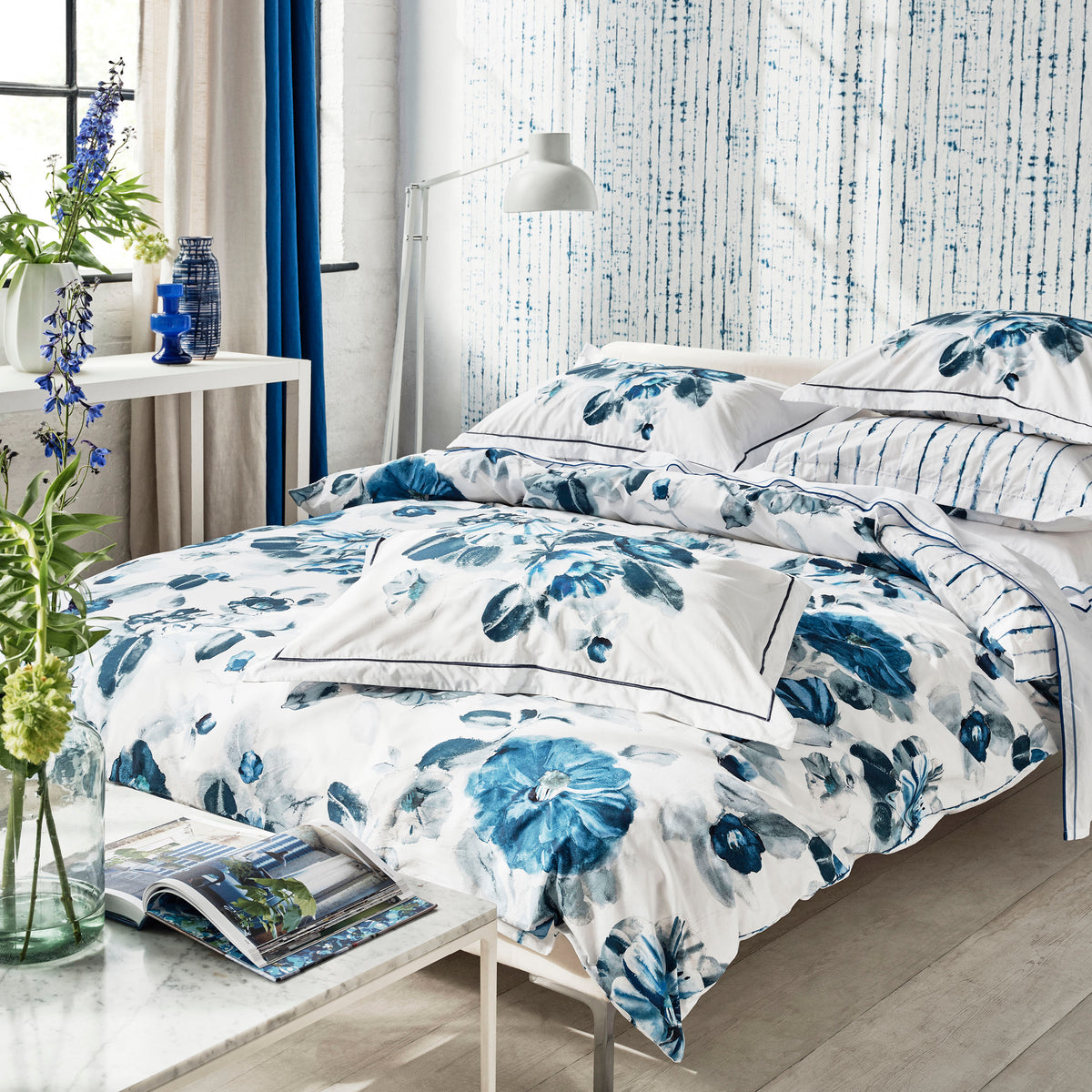 Designers Guild Indigo Flower Duvet Cover Bedding Set Indigo