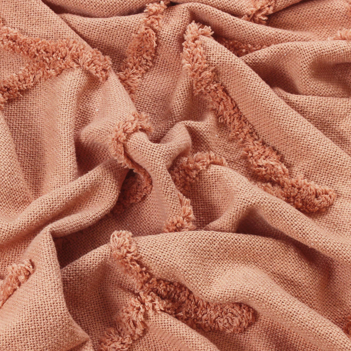 furn. Jakarta Tufted Tasselled 130cm x 180cm Throw Blush