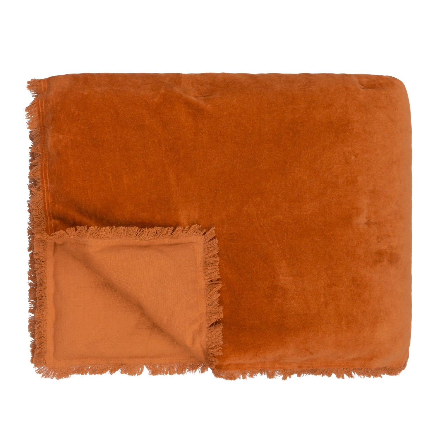 Jaye Cotton Velvet 140cm x 220cm Bedspread Rust