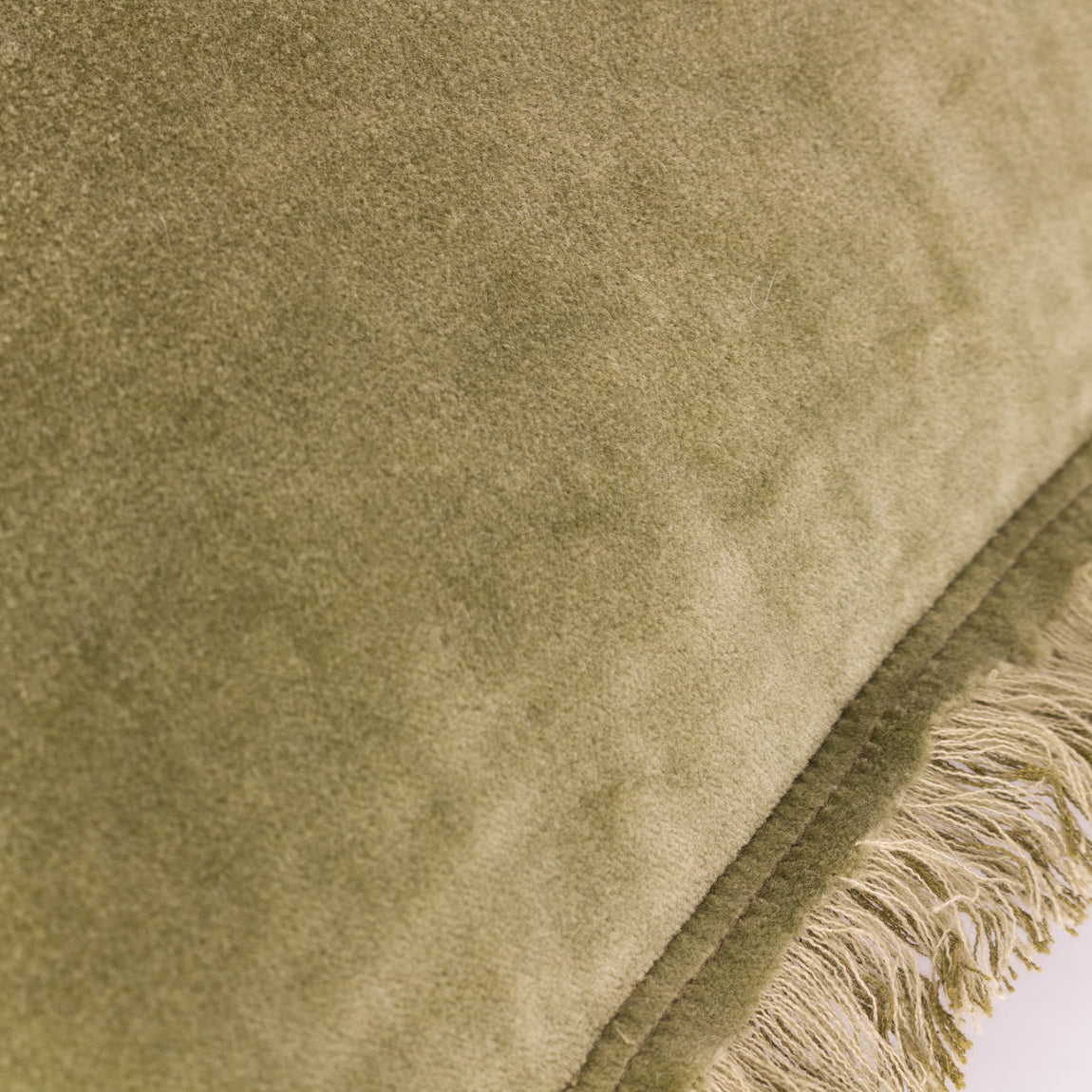 Yard Jaye Velvet Fringed Filled Cushion 45cm x 45cm Moss