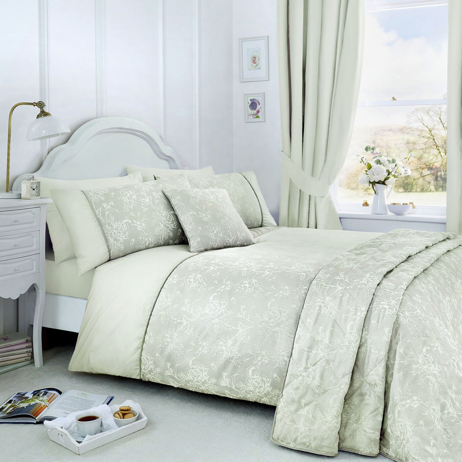 Dreams & Drapes Jasmine Jacquard 220cmx240cm Bedspread Green