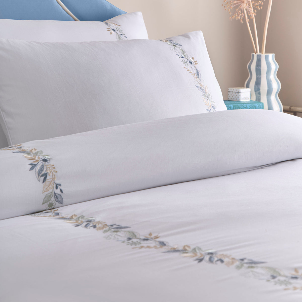 Appletree Julianna Embroidered Duvet Cover Bedding Set White