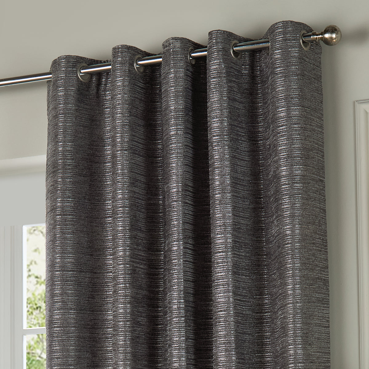 Paoletti Jupiter Chenille Jacquard Ready Made Eyelet Blockout Curtains Graphite