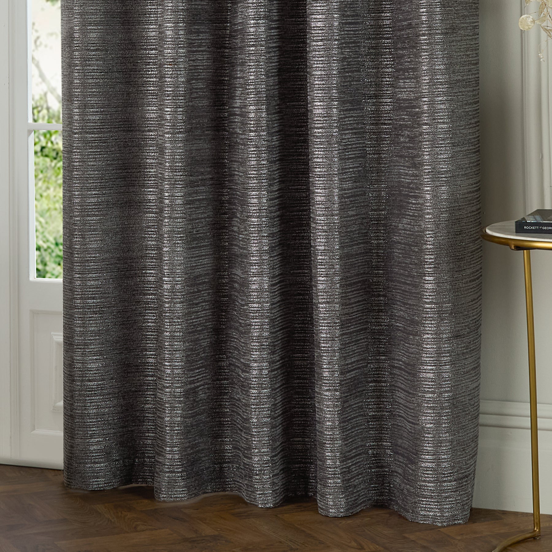 Paoletti Jupiter Chenille Jacquard Ready Made Eyelet Blockout Curtains Graphite