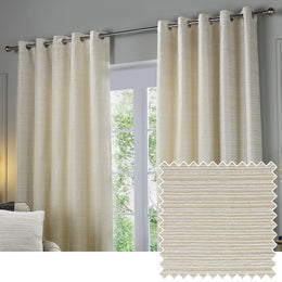 Paoletti Jupiter Chenille Jacquard Ready Made Eyelet Blockout Curtains Ivory Gold