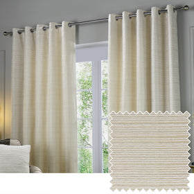 Paoletti Jupiter Chenille Jacquard Ready Made Eyelet Blockout Curtains Ivory Gold