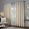 Paoletti Jupiter Chenille Jacquard Ready Made Eyelet Blockout Curtains Ivory Gold