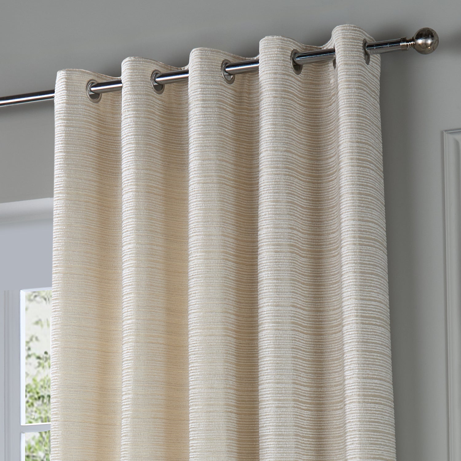 Paoletti Jupiter Chenille Jacquard Ready Made Eyelet Blockout Curtains Ivory Gold