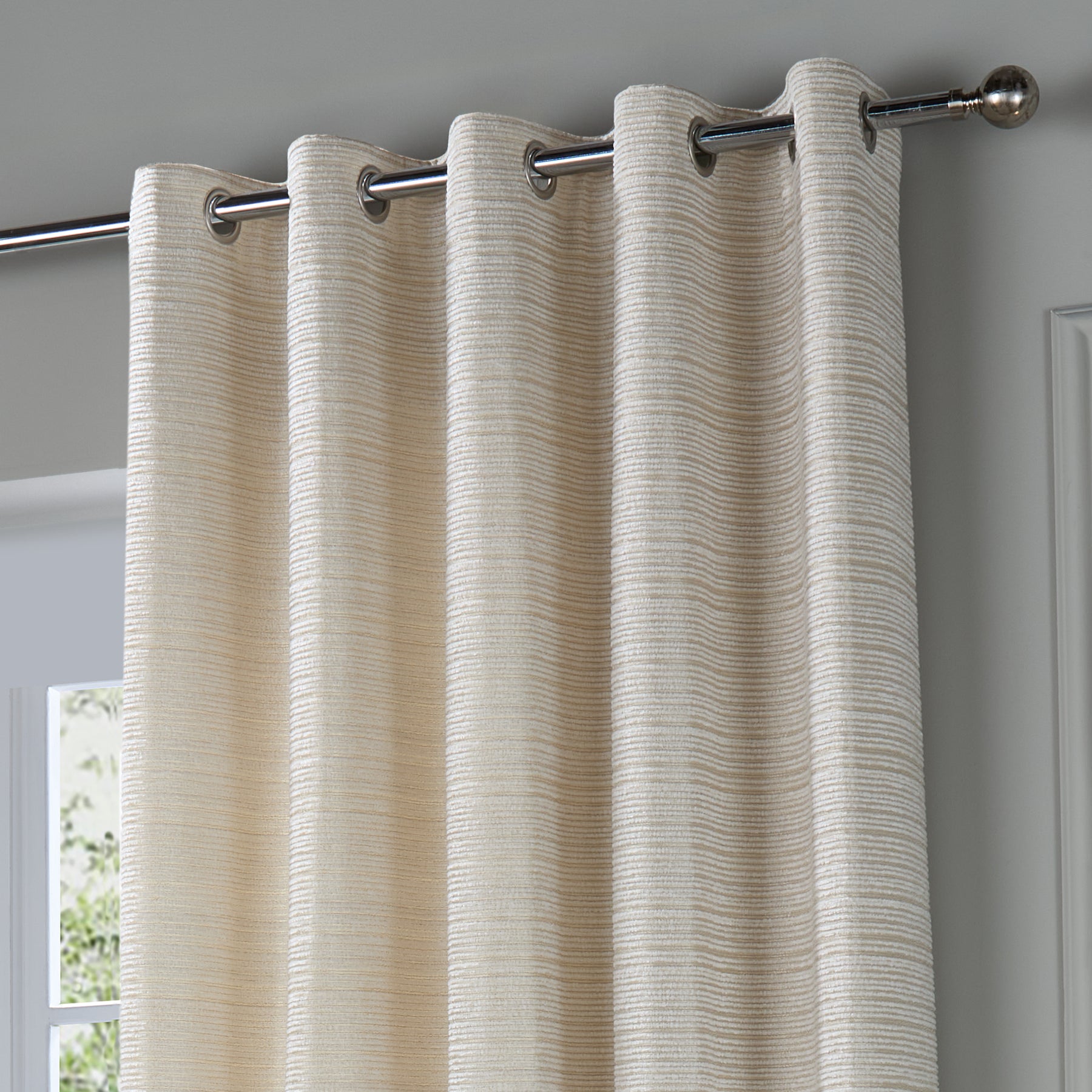 Paoletti Jupiter Chenille Jacquard Ready Made Eyelet Blockout Curtains Ivory Gold