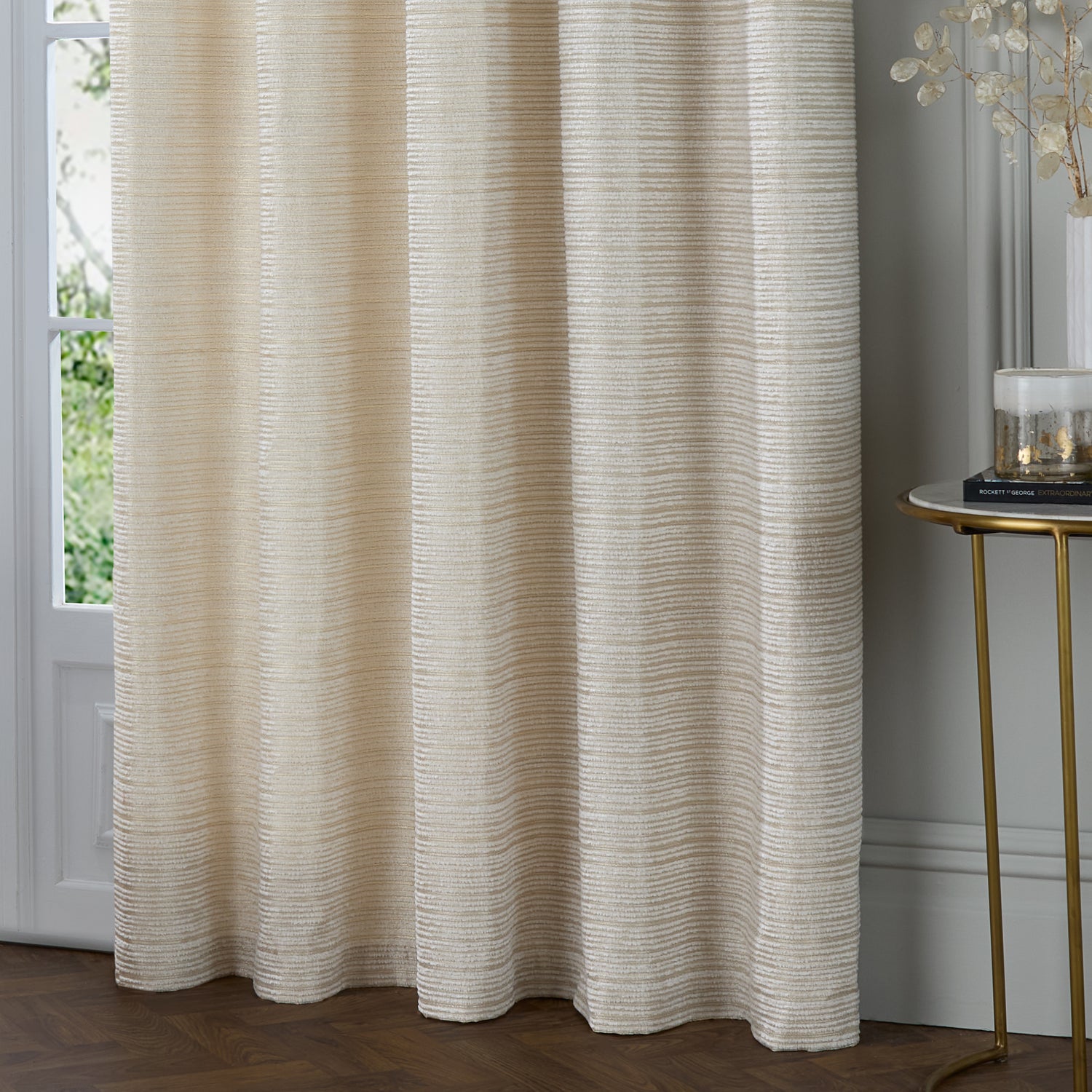 Paoletti Jupiter Chenille Jacquard Ready Made Eyelet Blockout Curtains Ivory Gold