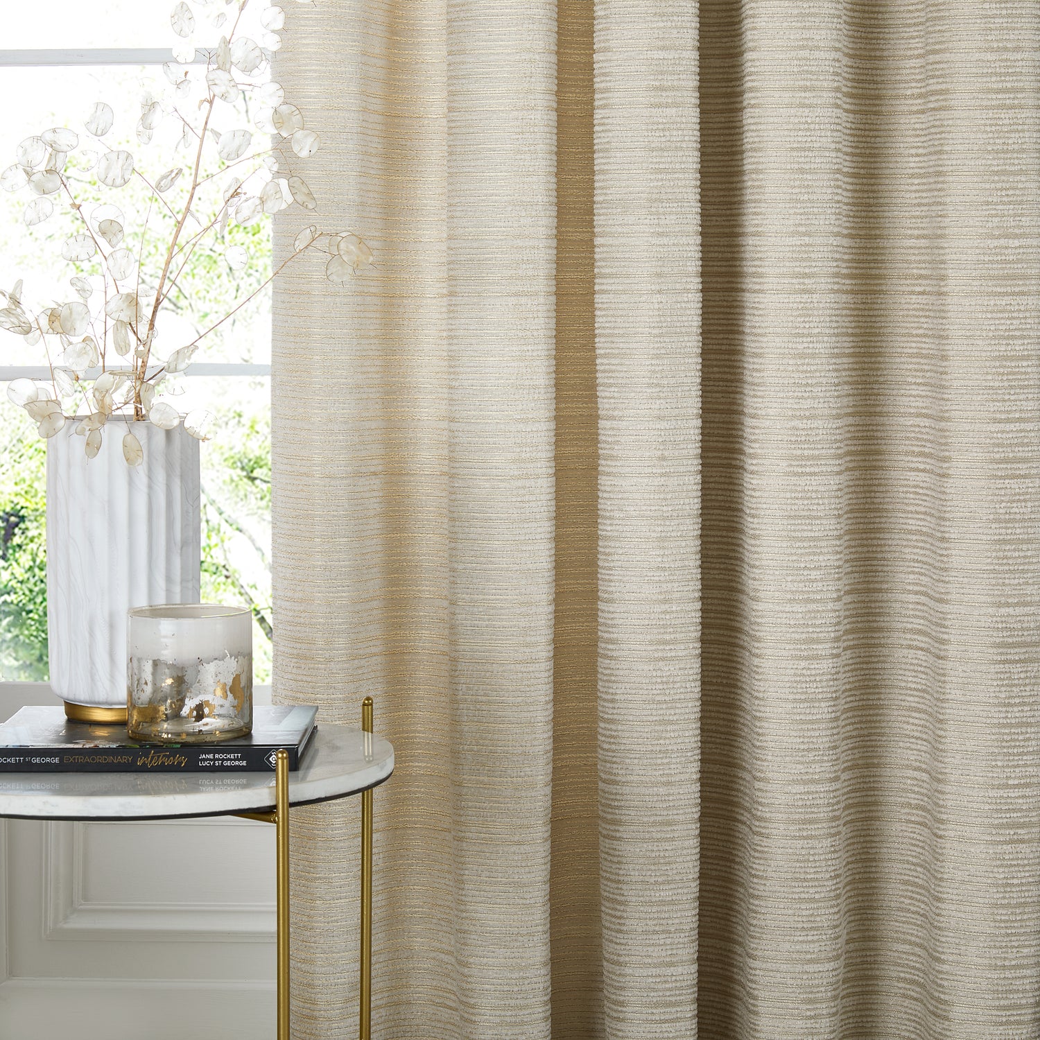 Paoletti Jupiter Chenille Jacquard Ready Made Eyelet Blockout Curtains Ivory Gold