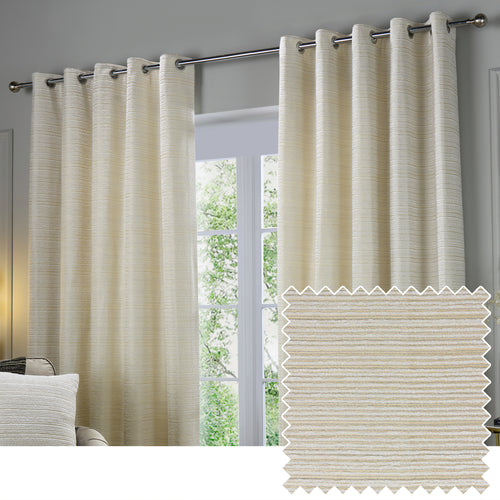 Paoletti Jupiter Chenille Jacquard Ready Made Eyelet Blockout Curtains Ivory Gold