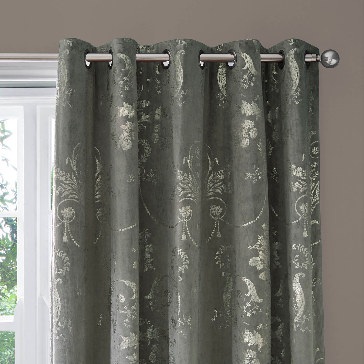 Laura Ashley Josette Metallic Ready Made Eyelet Curtains Steel