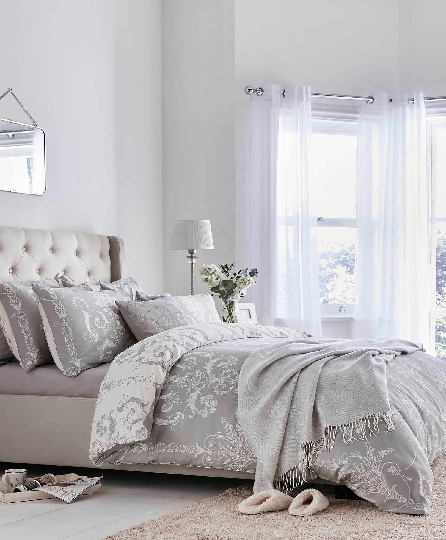 Laura Ashley Josette Duvet Cover Bedding Set Steel