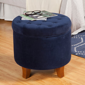 Cambridge Velvet Small Ottoman Footstool Ink Navy