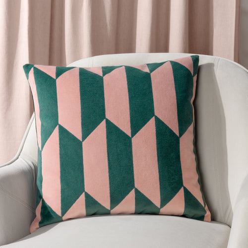 Furn. Kalho Velvet Jacquard 45cm x 45cm Filled Cushion Pink Green