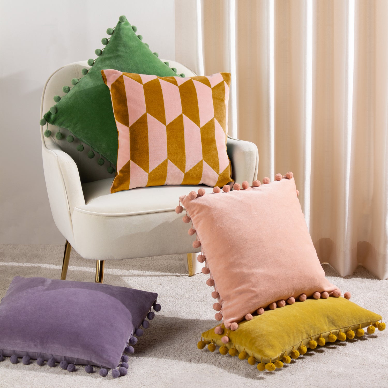 Furn. Kalho Velvet Jacquard 45cm x 45cm Filled Cushion Pink Ochre